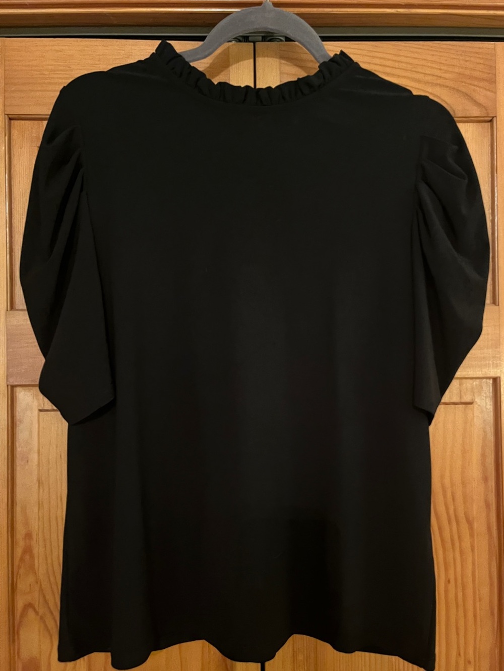 CeCe Black Ruffled Neck Short Sleeve Blouse